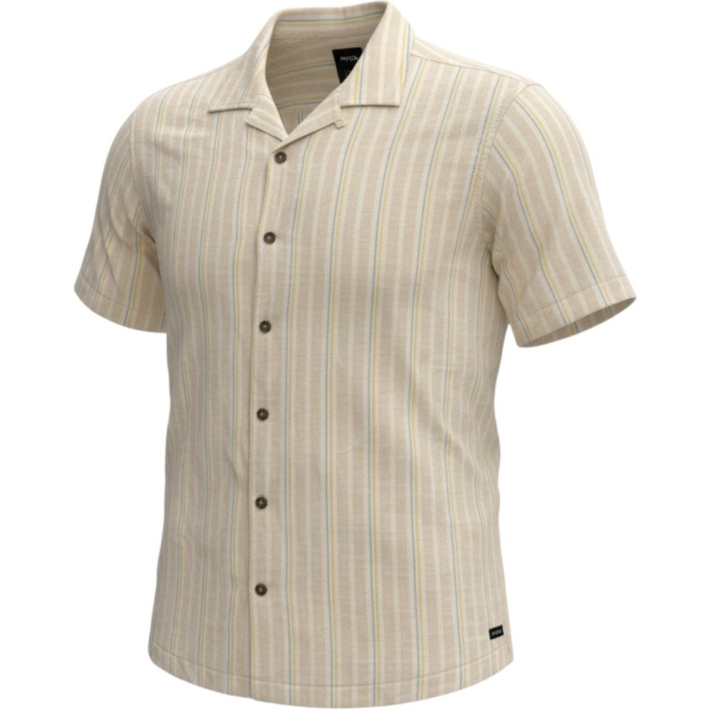 RVCA Beat Stripe SS Shirt Mens Large Cloud Cream Linen Camp Collar UVYWT00129